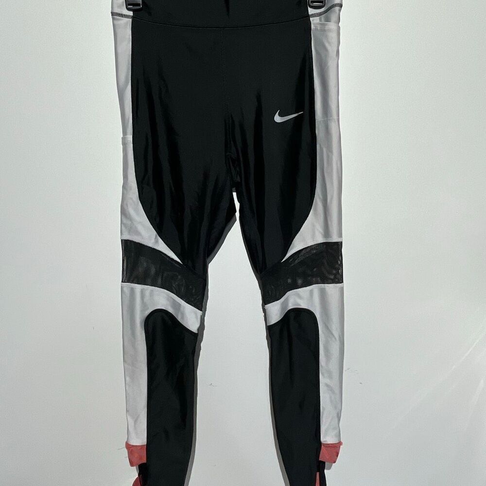 Nike Dri-FIT Running Leggings Womens Medium Black White Mesh Stirrup Tights
